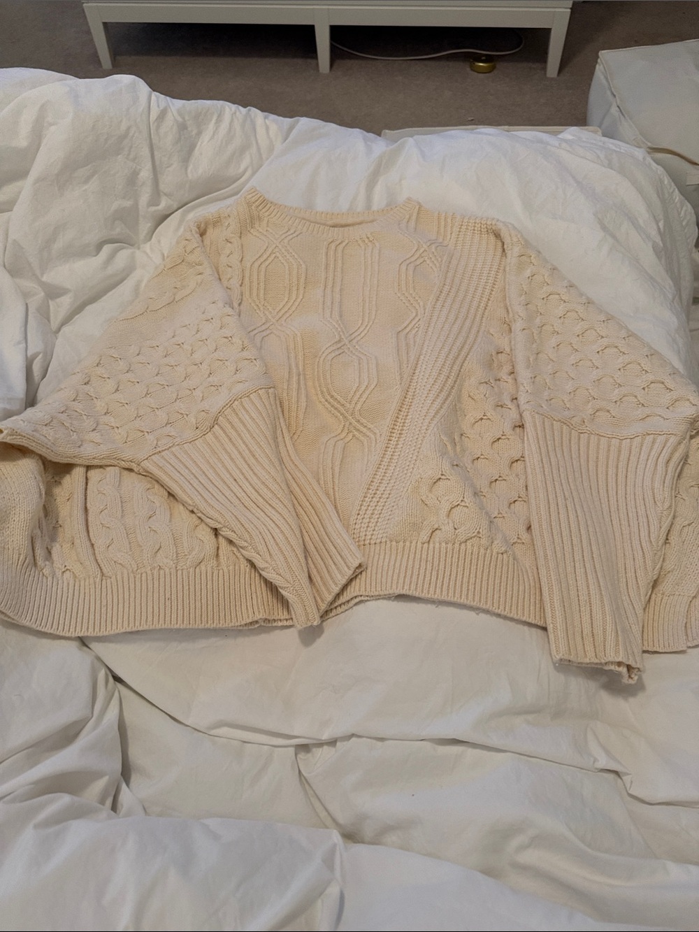 Anthropologie Cream Cable & Textured Panel Sweater - Picture 2 of 3